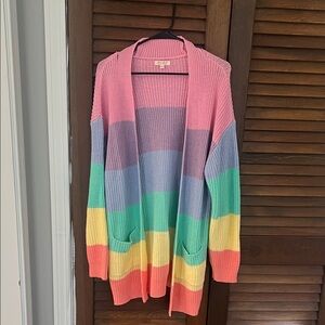 Pastel Rainbow Open-Front Cardigan Sweater - Multicolor